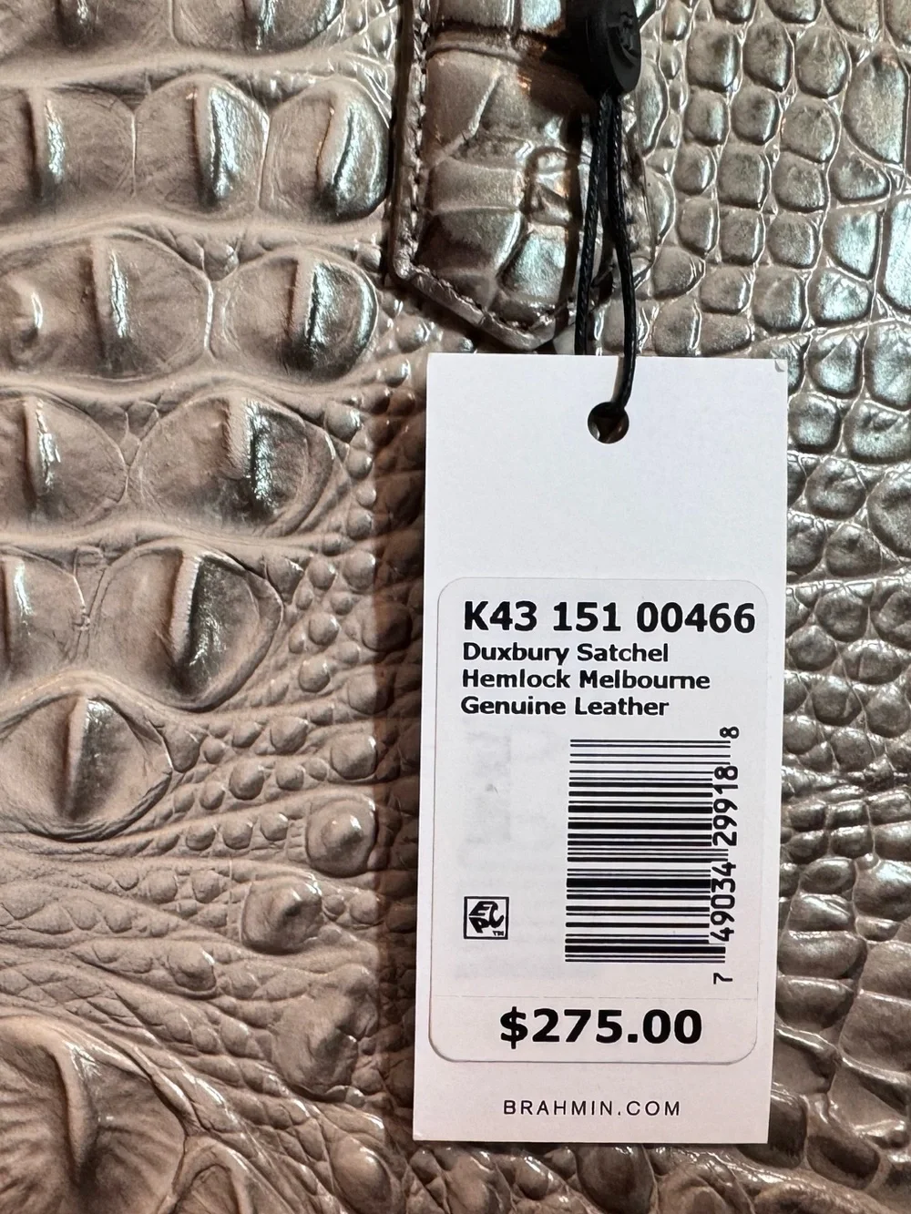NWT Brahmin Medium Duxbury Satchel: Croc-Embossed Leather in Hemlock Melbourne